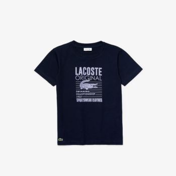 Lacoste Original 1927 Print Cotton T-Shirt - Tričko Dětské Tmavě Blankyt Blankyt / Fialové | CZ-0ubO